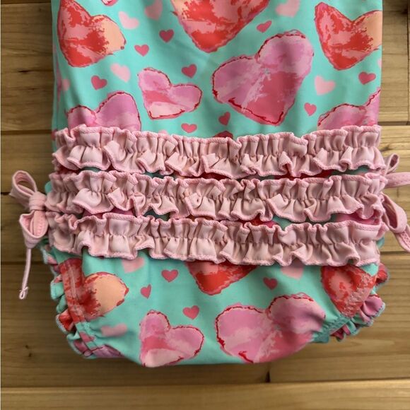 Ruffle Butts Size 12-18 Months Hearts Long Sleeve Rash Guard One Piece Swimsuit - Picture 4 of 8